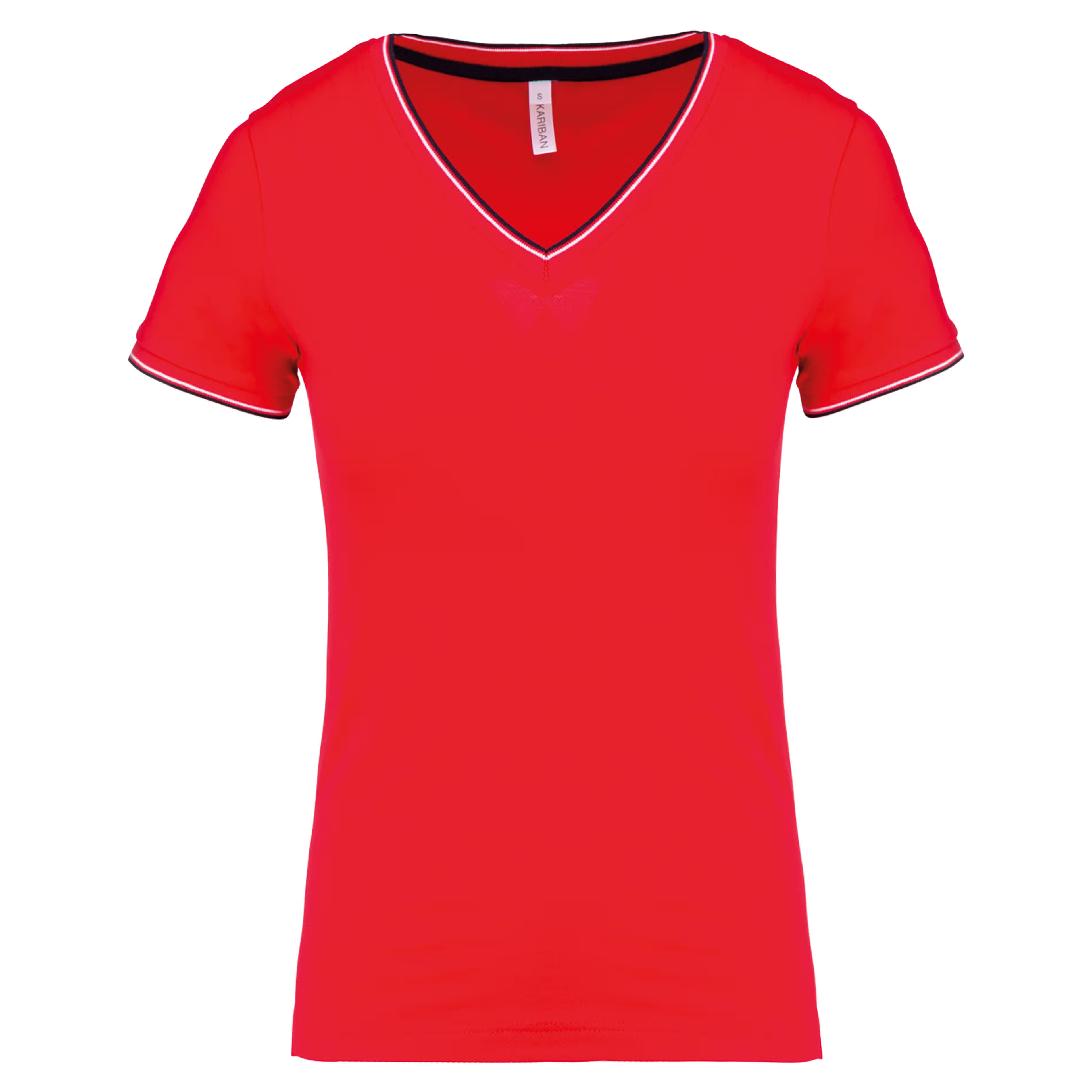 Dames T-shirt V Hals Kariban K394 - Red / Navy / White