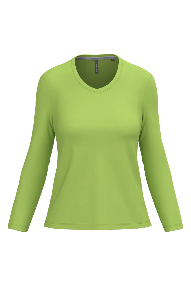 Dames T-shirts lange mouw V Hals Kariban K382 - Lime
