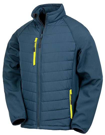 Heren Softshell Jas Result Recycled Compass Padded R237X Navy-Geel