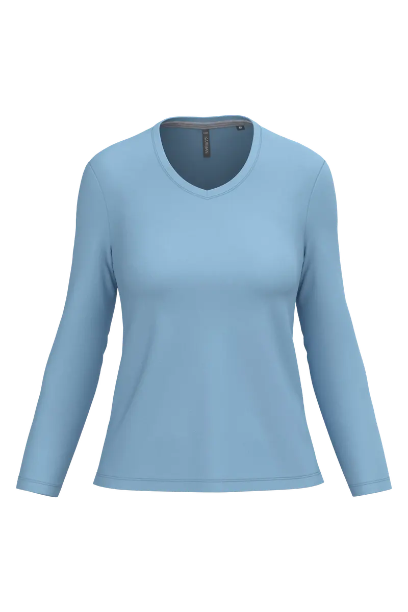 Dames T-shirts lange mouw V Hals Kariban K382 - Sky Blue