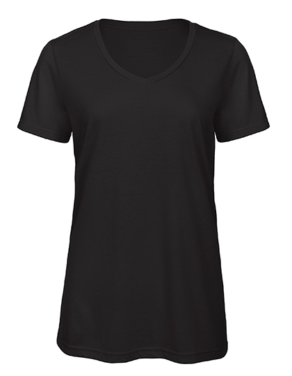 Dames V-hals T-shirt Triblend B&C TW058 - Black