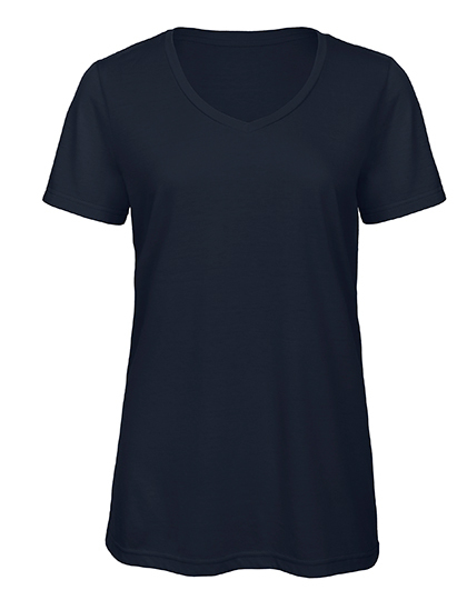 Dames V-hals T-shirt Triblend B&C TW058 - Navy