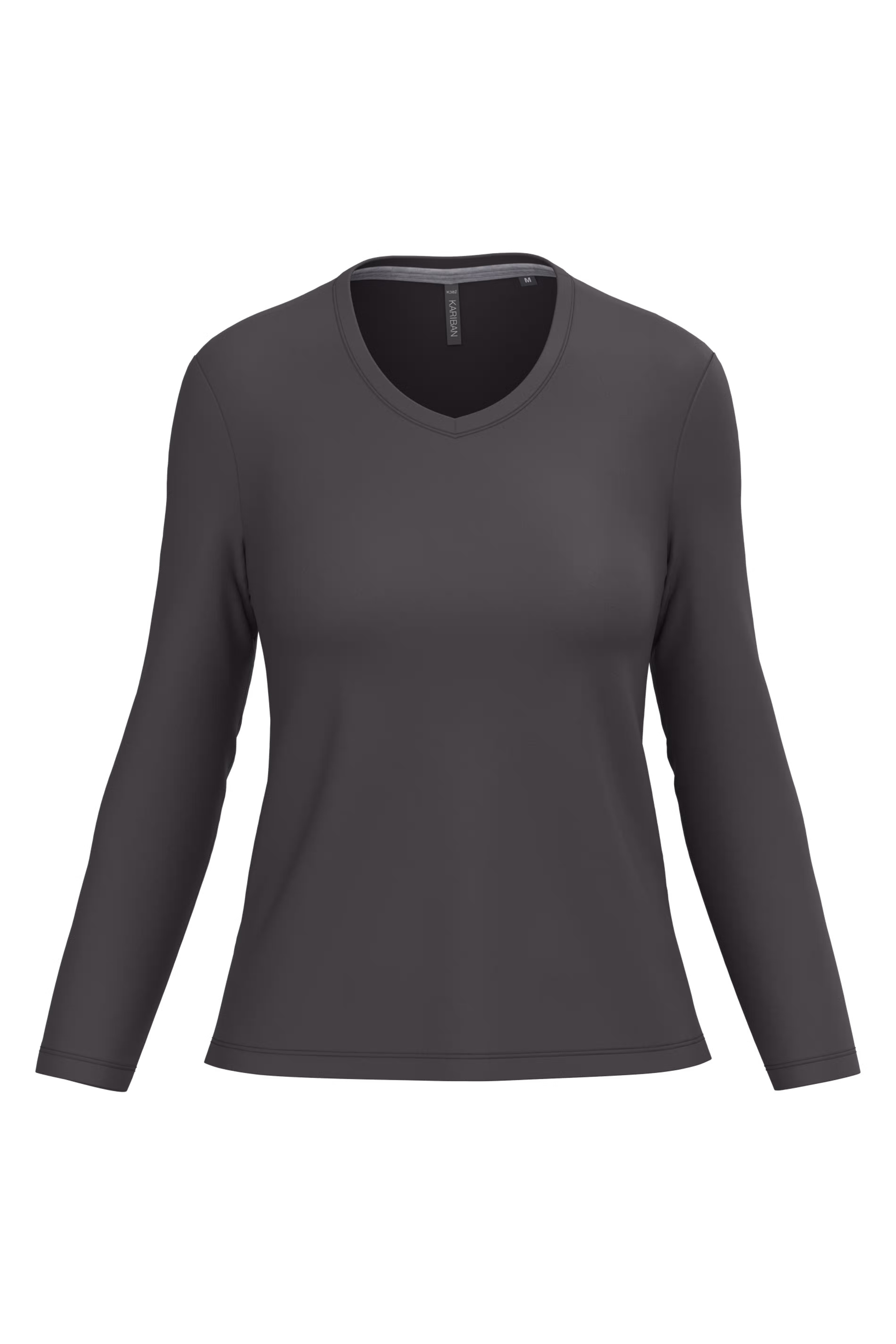Dames T-shirts lange mouw V Hals Kariban K382 - Dark Grey