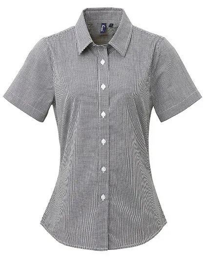 Dames Blouse Premier Workwear Microcheck PR321 in Dames Blouse Premier Workwear Microcheck PR321 Zwart-Wit