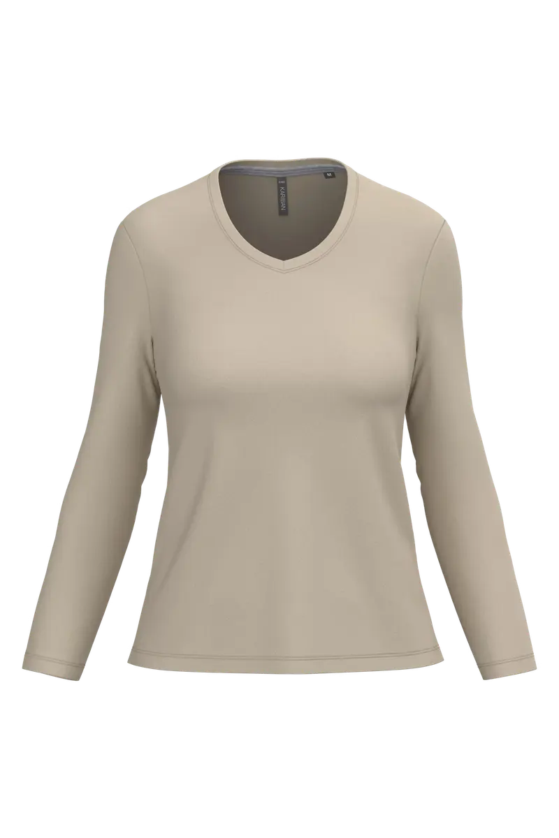 Dames T-shirts lange mouw V Hals Kariban K382 - Light Sand