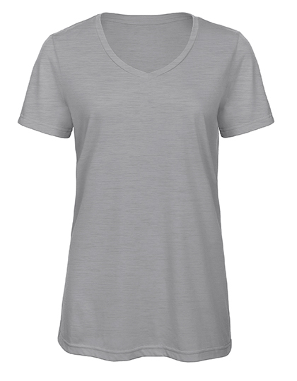 Dames V-hals T-shirt Triblend B&C TW058 - Heather Light Grey