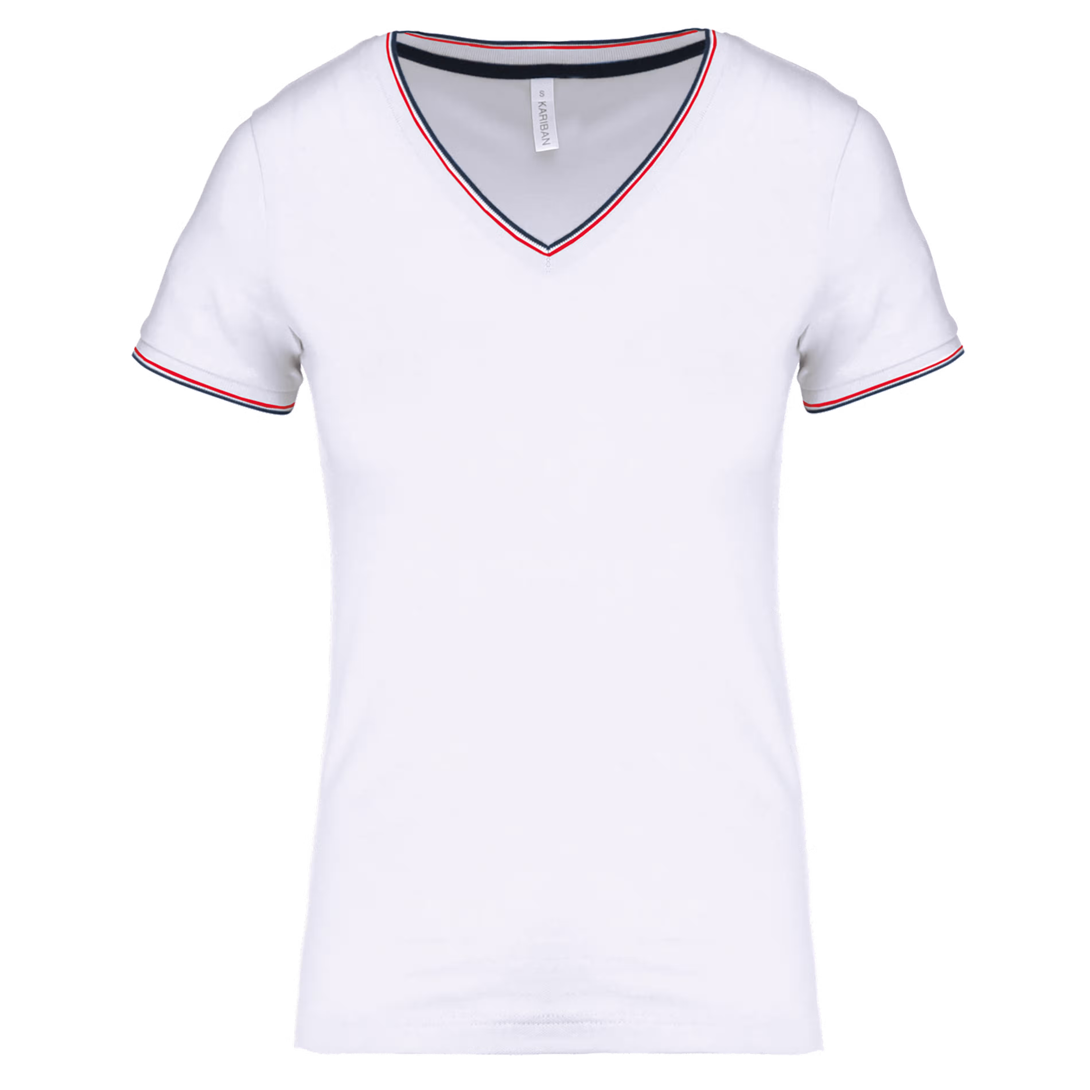 Dames T-shirt V Hals Kariban K394 - White / Navy / Red