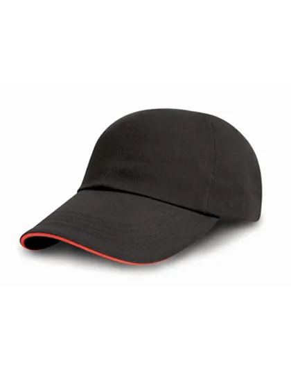 Brushed Cotton Drill Cap RC050X in Brushed Cotton Drill Cap RC050X - Black/Red