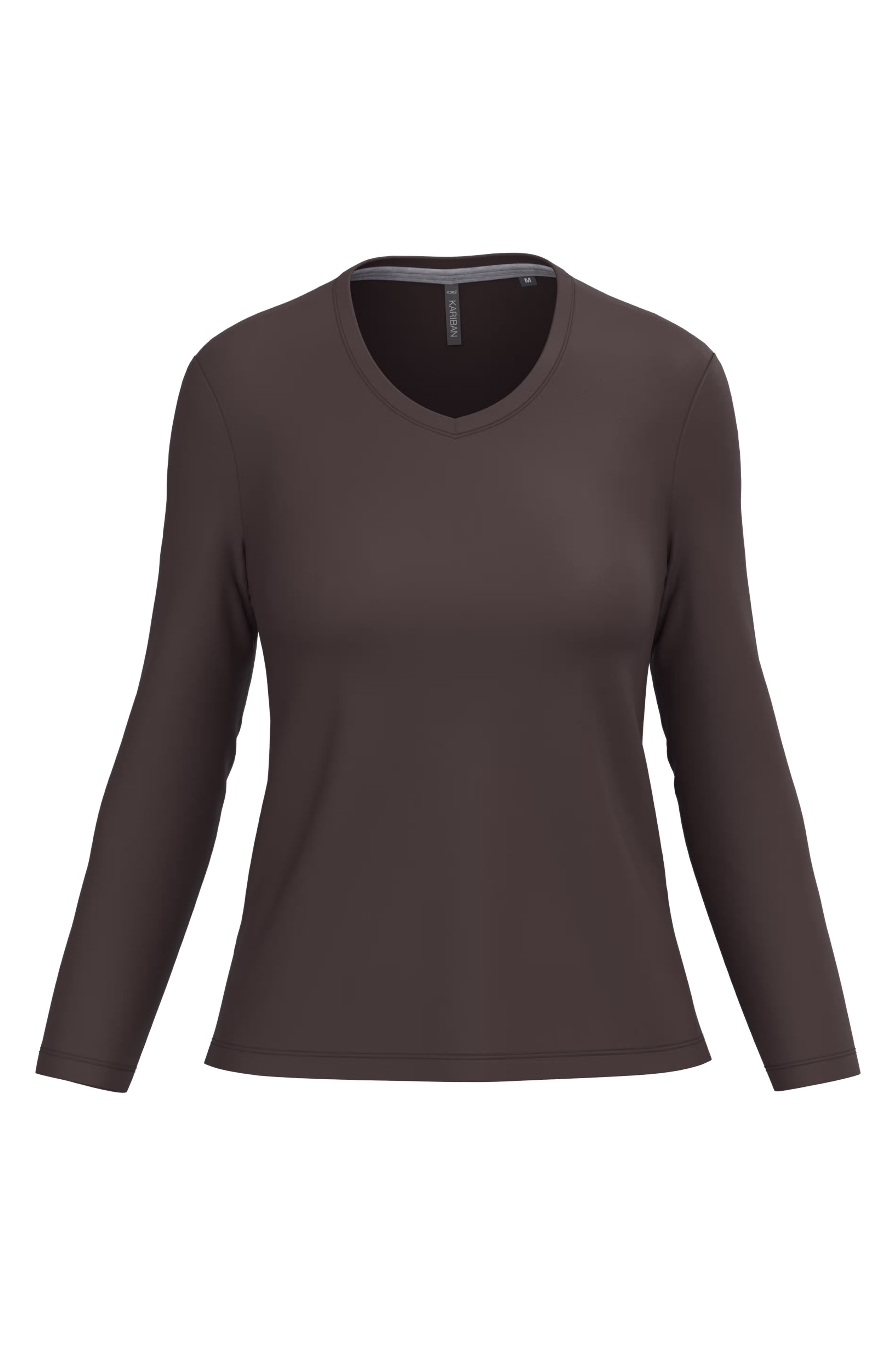 Dames T-shirts lange mouw V Hals Kariban K382 - Chocolate