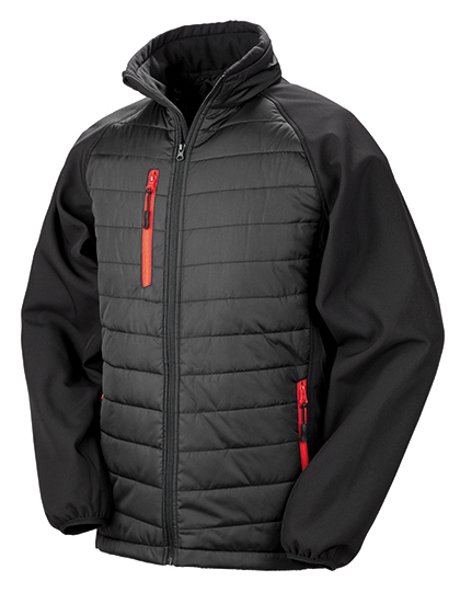 Heren Softshell Jas Result Recycled Compass Padded R237X Zwart-Rood