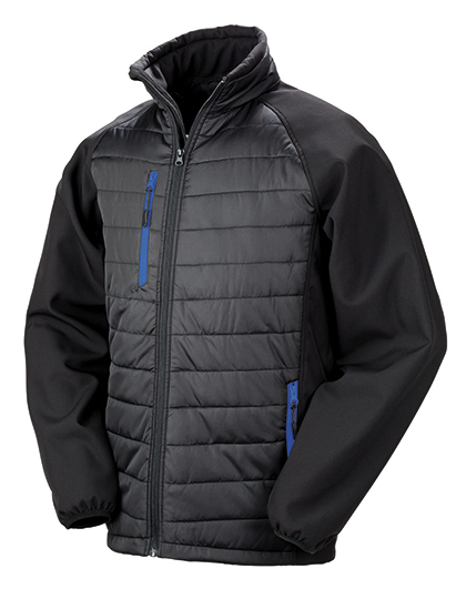 Heren Softshell Jas Result Recycled Compass Padded R237X Zwart-Royal Blue