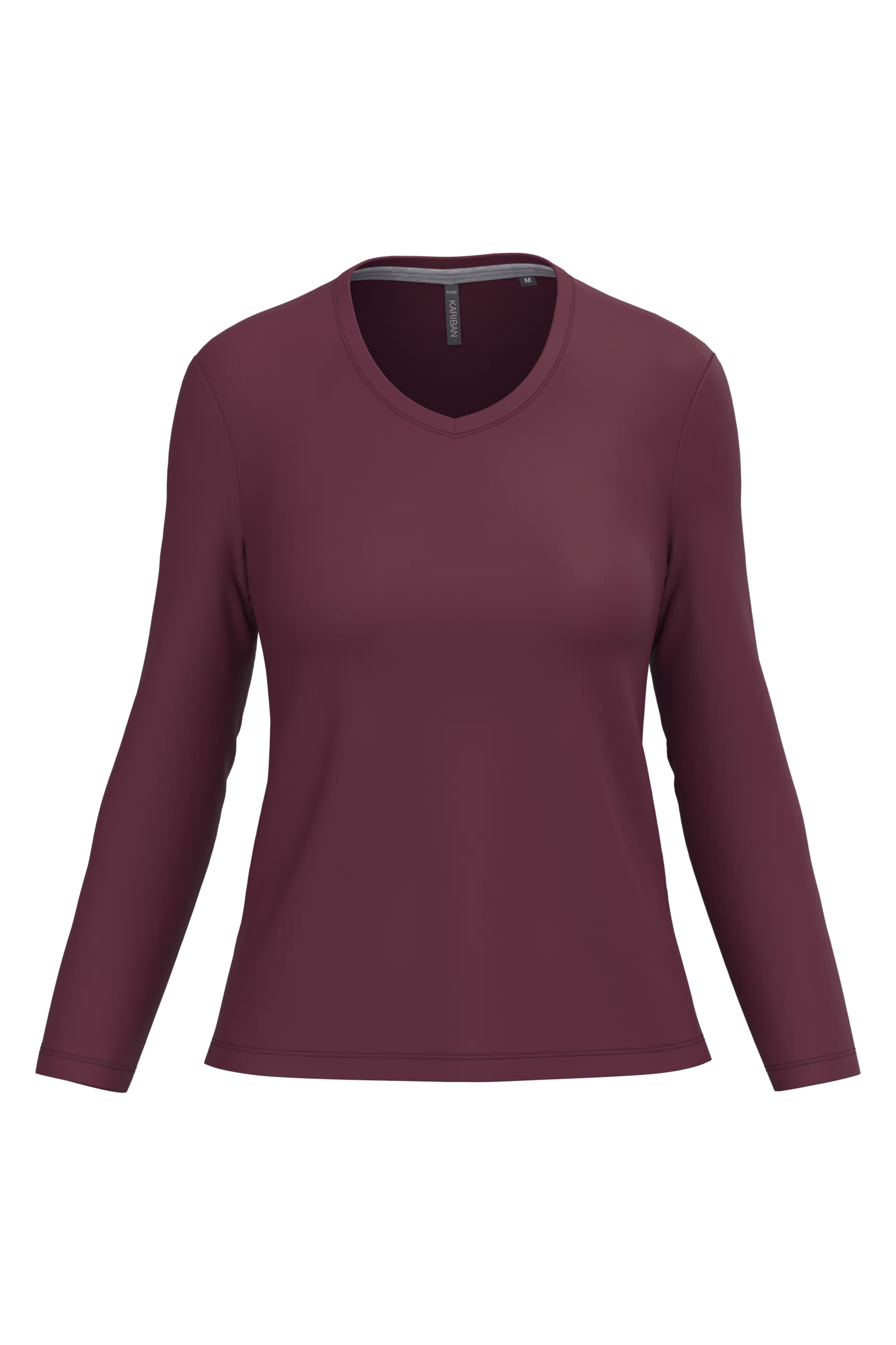 Dames T-shirts lange mouw V Hals Kariban K382 - Wine