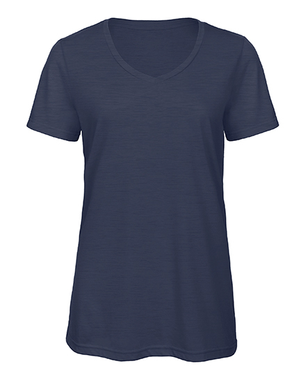 Dames V-hals T-shirt Triblend B&C TW058 - Heather Navy