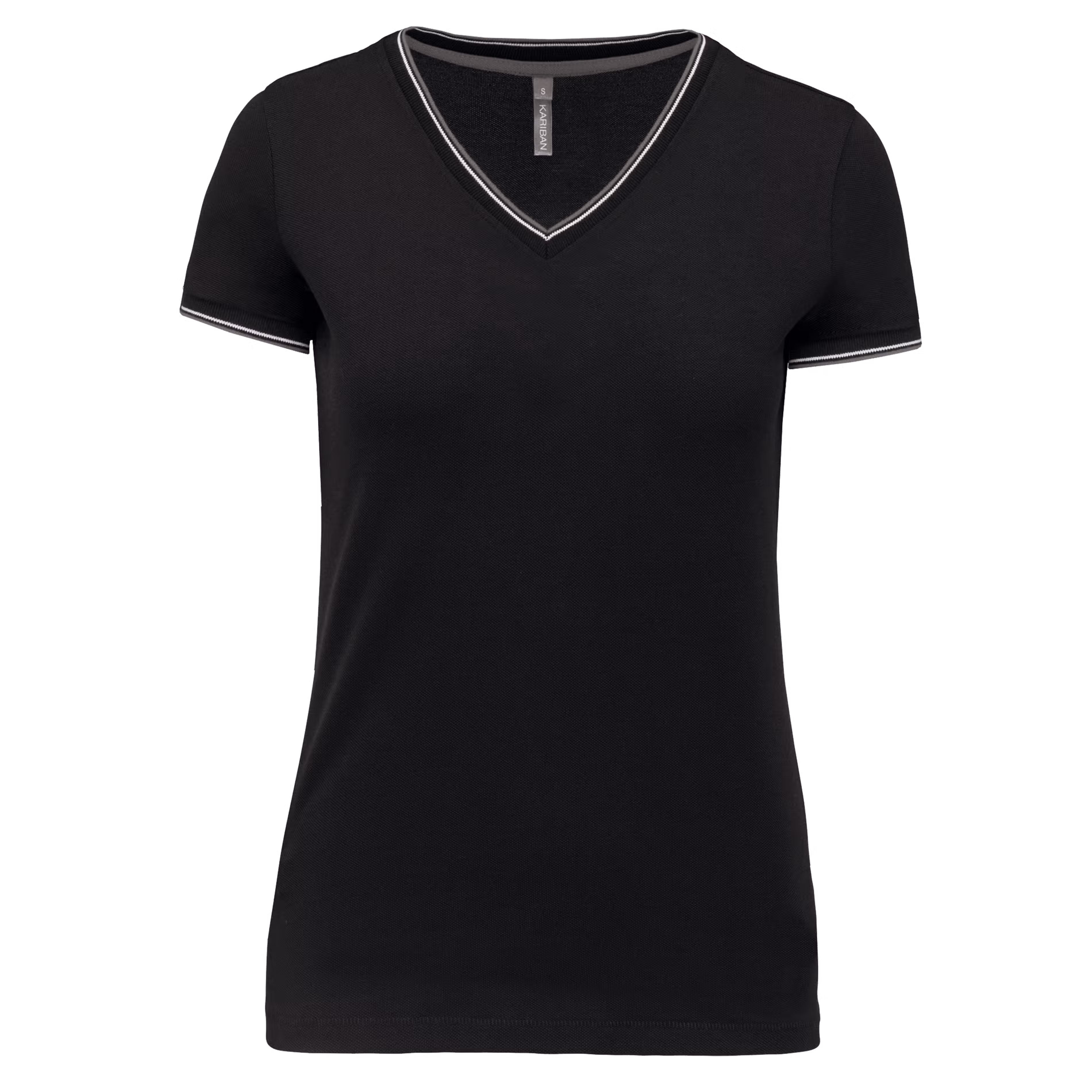 Dames T-shirt V Hals Kariban K394 - Black / Light Grey / White