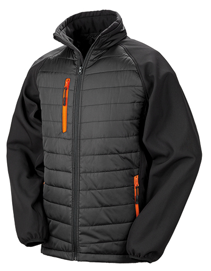Heren Softshell Jas Result Recycled Compass Padded R237X Zwart-Oranje