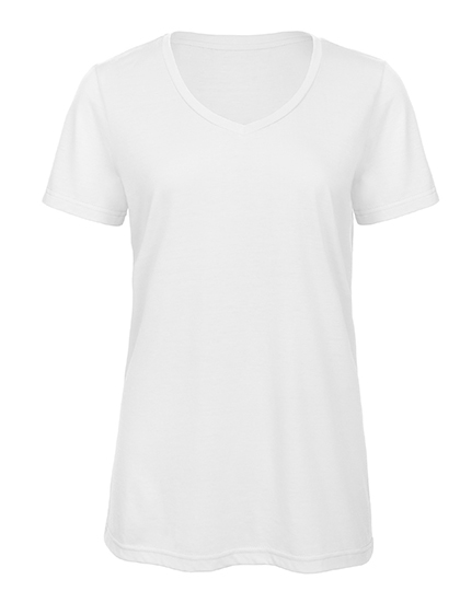 Dames V-hals T-shirt Triblend B&C TW058 - White