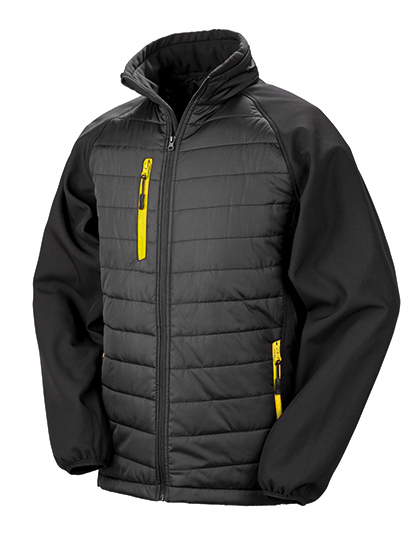 Heren Softshell Jas Result Recycled Compass Padded R237X Zwart-Geel