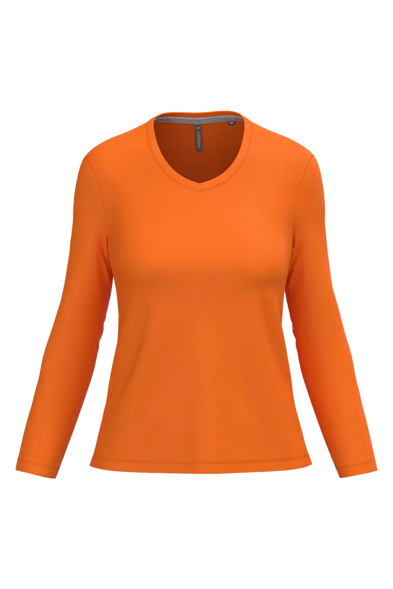 Dames T-shirts lange mouw V Hals Kariban K382 - Orange