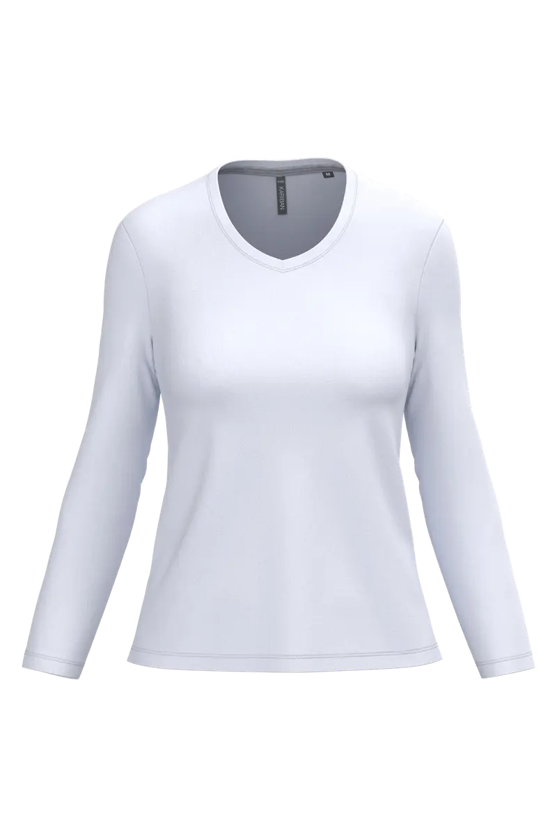 Dames T-shirts lange mouw V Hals Kariban K382 - White