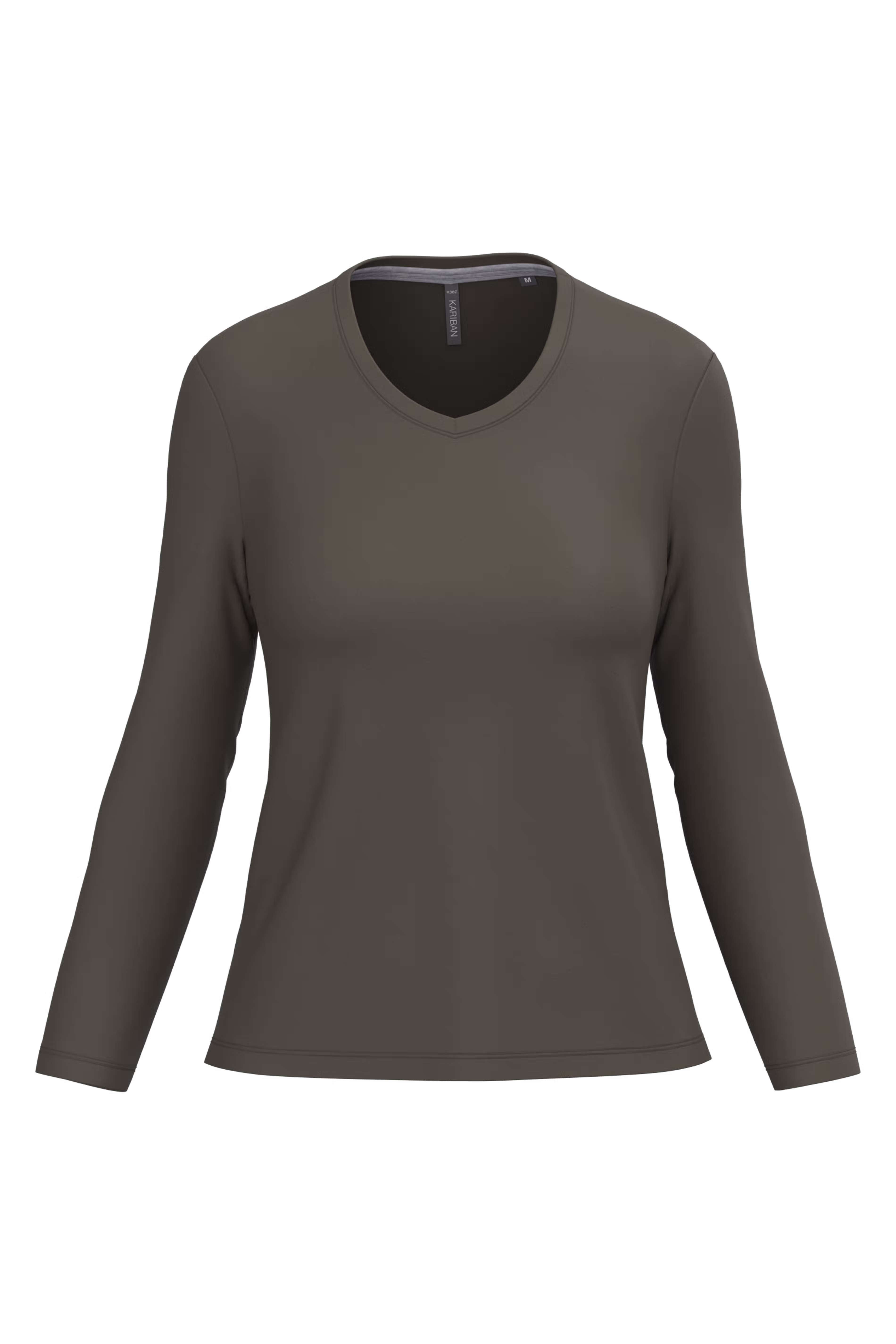 Dames T-shirts lange mouw V Hals Kariban K382 - Dark Khaki