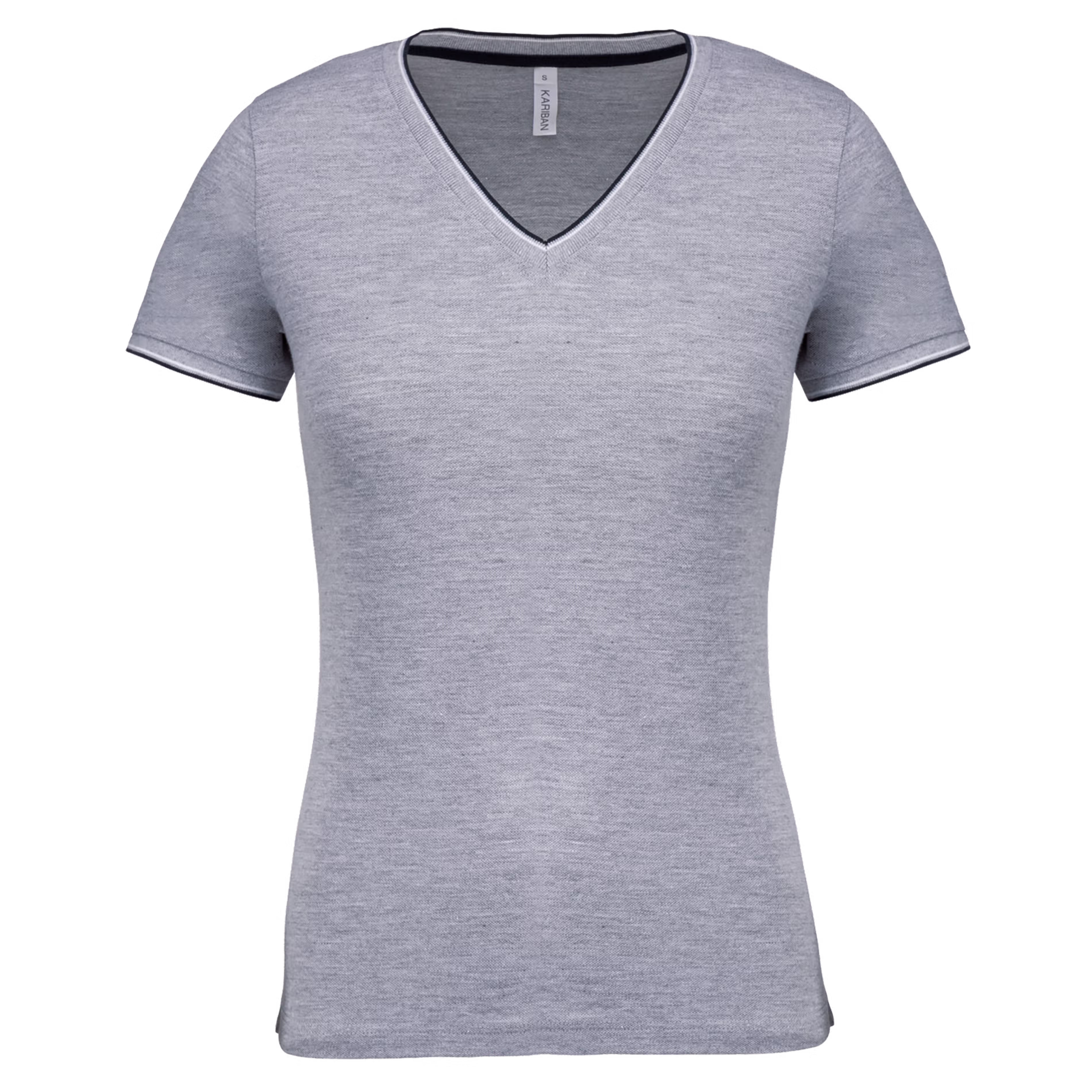 Dames T-shirt V Hals Kariban K394 - Oxford Grey / Navy / White