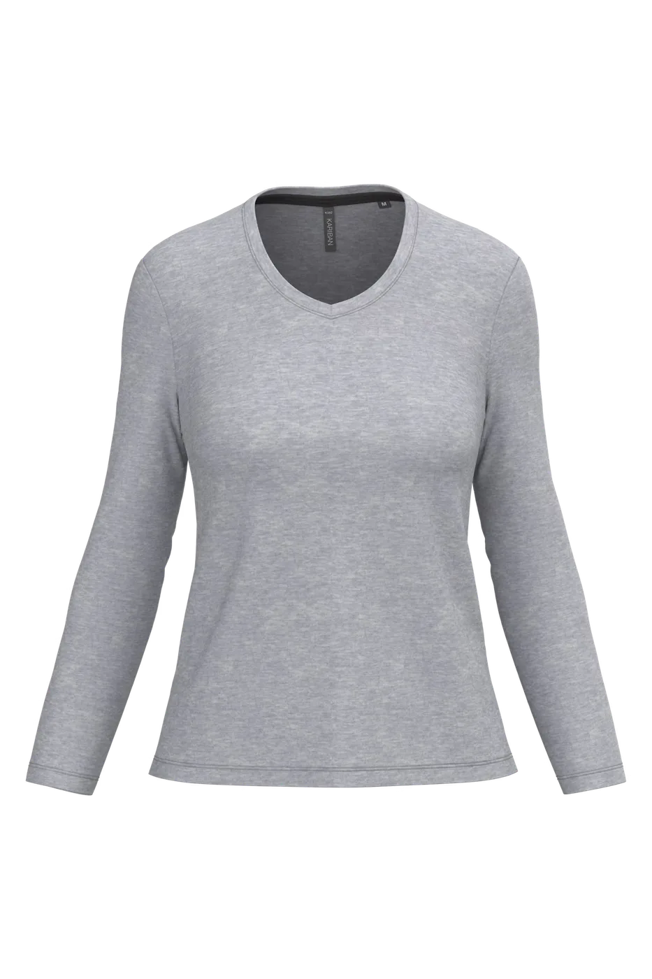 Dames T-shirts lange mouw V Hals Kariban K382 - Oxford Grey