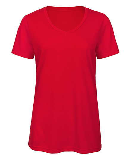Dames V-hals T-shirt Triblend B&C TW058 - Red