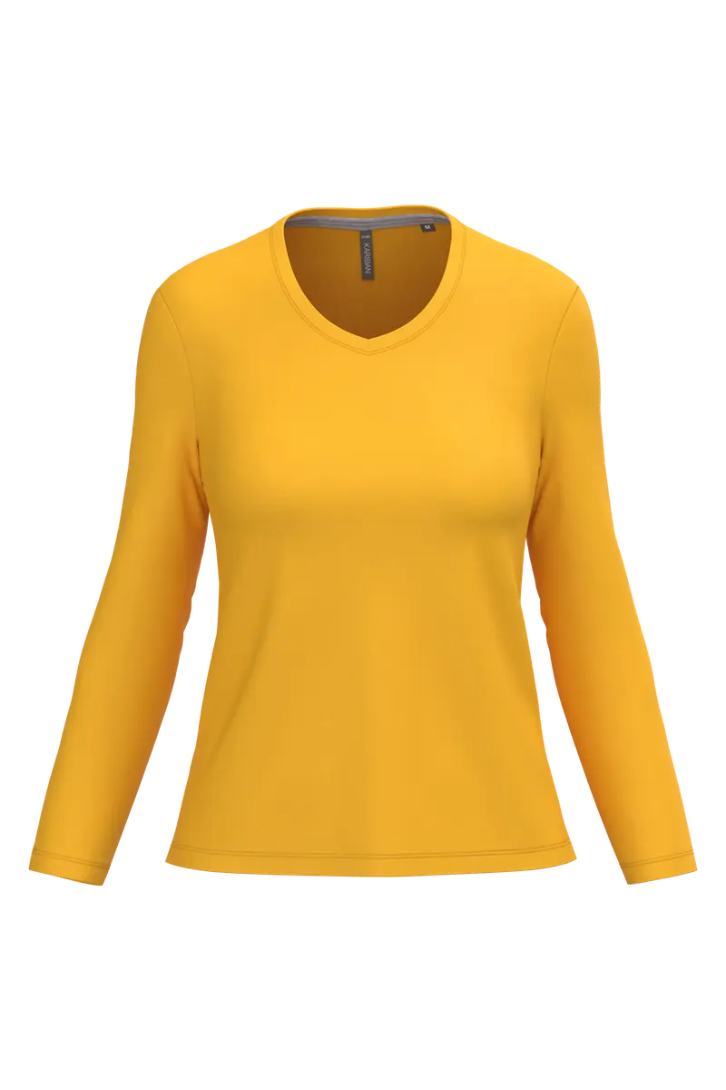 Dames T-shirts lange mouw V Hals Kariban K382 - Yellow