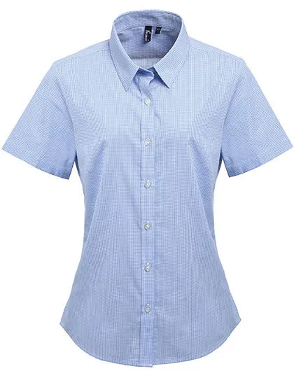 Dames Blouse Premier Workwear Microcheck PR321 in Dames Blouse Premier Workwear Microcheck PR321 Light Blue-Wit