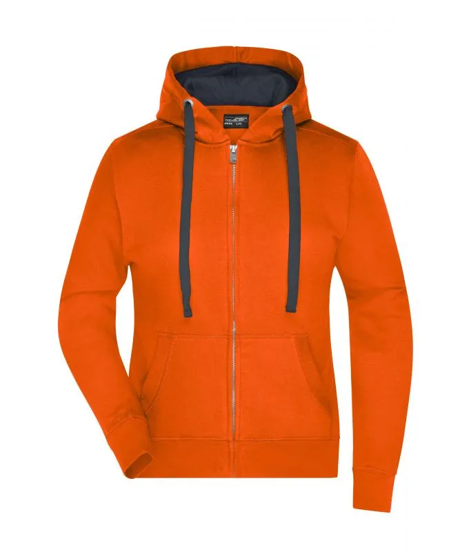 Dames Hooded Jacket James & Nicholson JN594 in Dames Hooded Jacket James & Nicholson JN594 - Dark Orange-Carbon