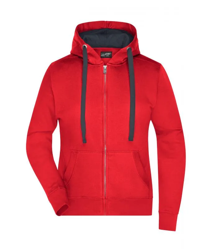 Dames Hooded Jacket James & Nicholson JN594 in Dames Hooded Jacket James & Nicholson JN594 - Rood-Carbon