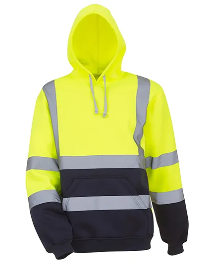 Hooded Sweater met Capuchon High Visibilty HVK05 in Hooded Sweater met Capuchon High Visibilty HVK05 Hi Vis Yellow-Navy