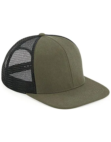 Cap 6 Panel Trucker Beechfield B664 in Flatcap 6 Panel Trucker Beechfield B664 Olive Green-Zwart