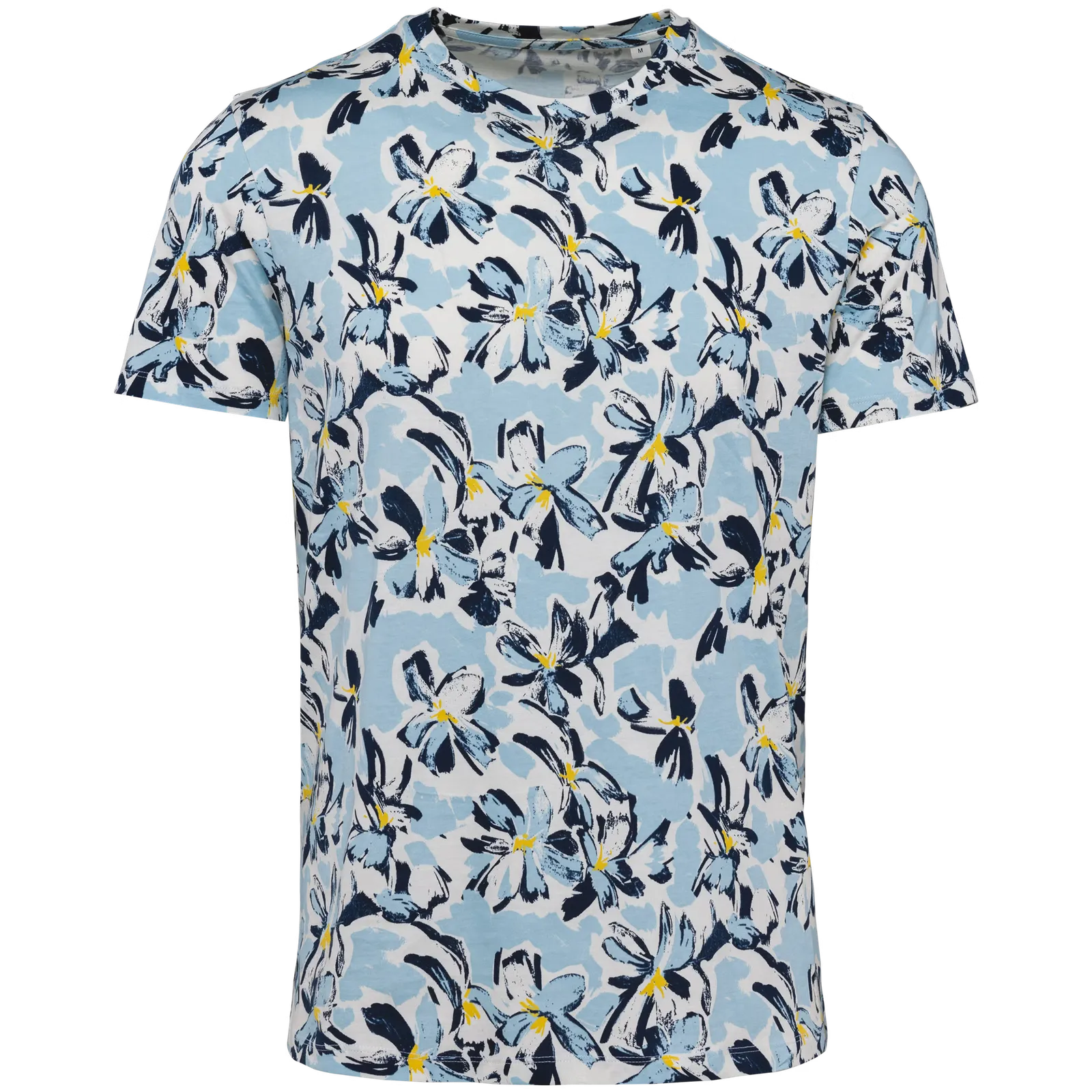 Heren T-shirt tropische print Native Spirit NS350 in Ivory Floral Blue