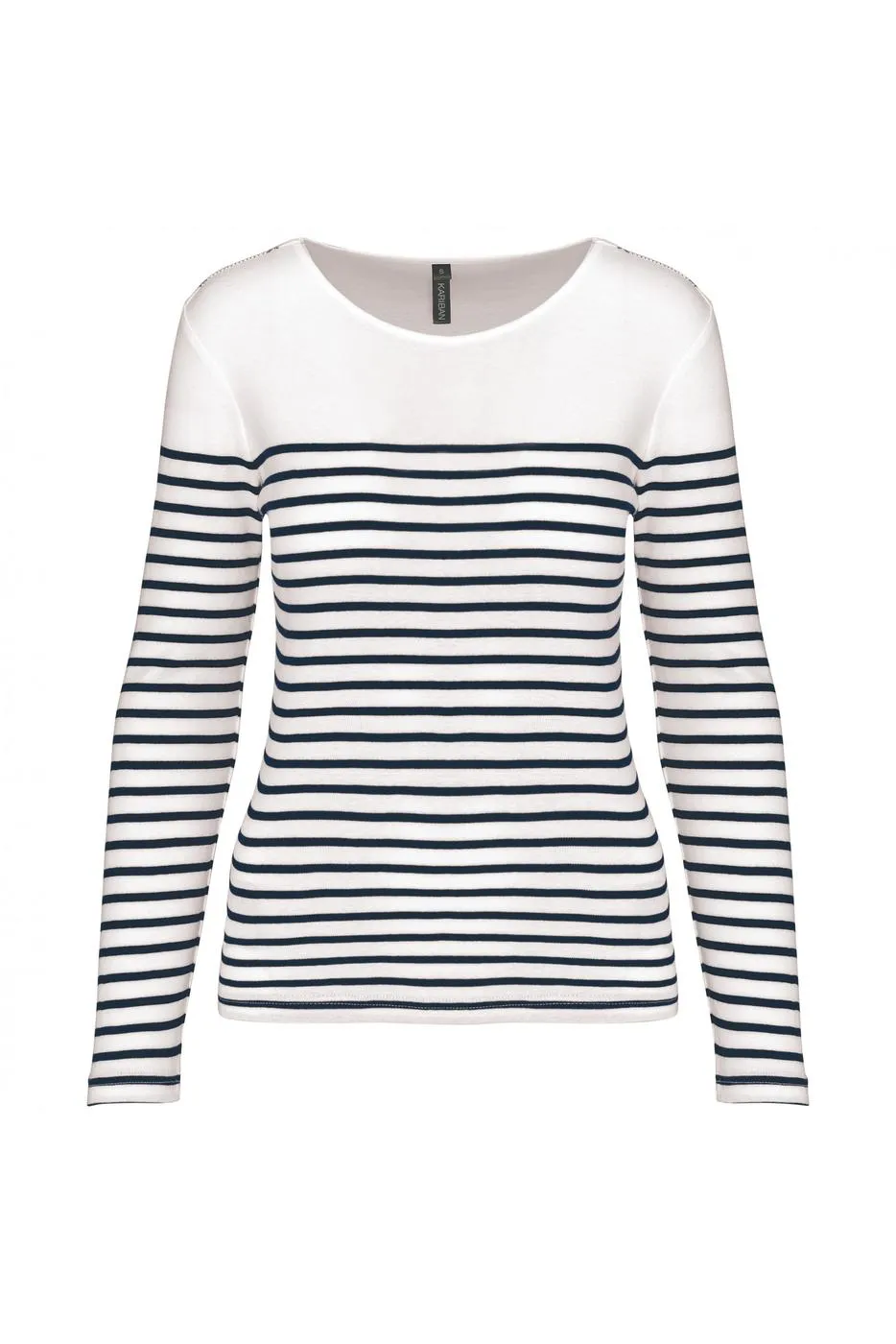 Dames T-shirt lange mouw gestreept Kariban K386 in WHITE-NAVY STRIPES