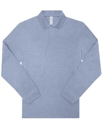 Heren polo B&C My Polo 210 Long Sleeve PU427 in Heren polo B&C My Polo 210 Long Sleeve PU427 Heather Blue