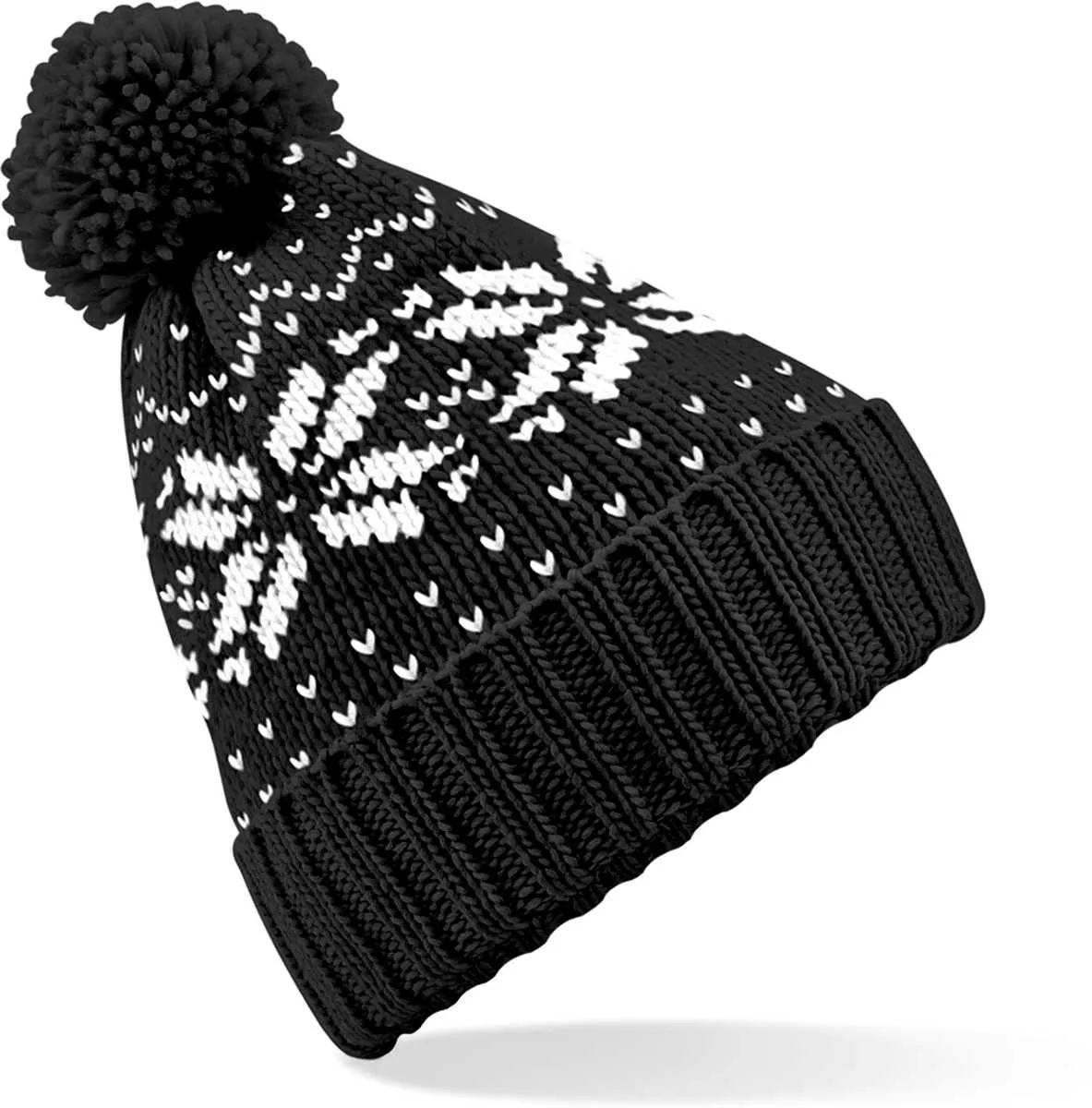 Beanie Muts Beechfield Fair Isle Snowstar B456 in Beanie Muts Beechfield Fair Isle Snowstar B456 BLACK-WHITE