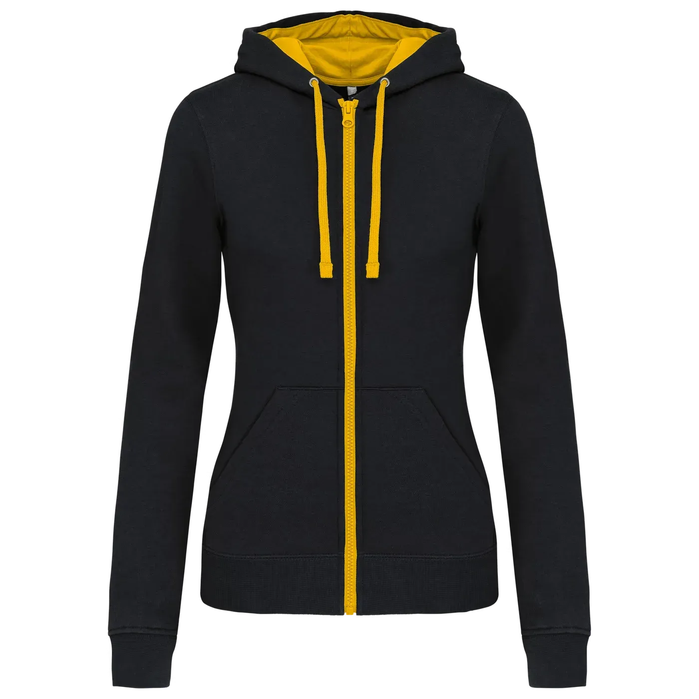 Damessweater met rits en capuchon in contrasterende kleur Kariban K467 in Damessweater met rits en capuchon in contrasterende kleur Kariban K467 - Black - Yellow