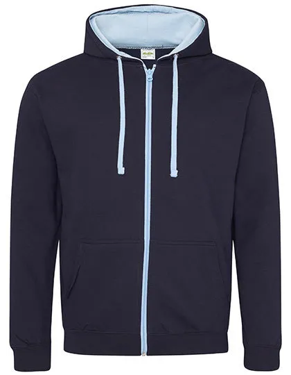 Heren Hooded Sweater met rits AWDis JH053 in Heren Hooded Sweater met rits AWDis JH053 New French Navy-Sky Blue