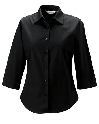 Dames blouse Russell R-946F-0 3/4 mouw in Dames blouse 3-4 mouw Russell 946F zwart