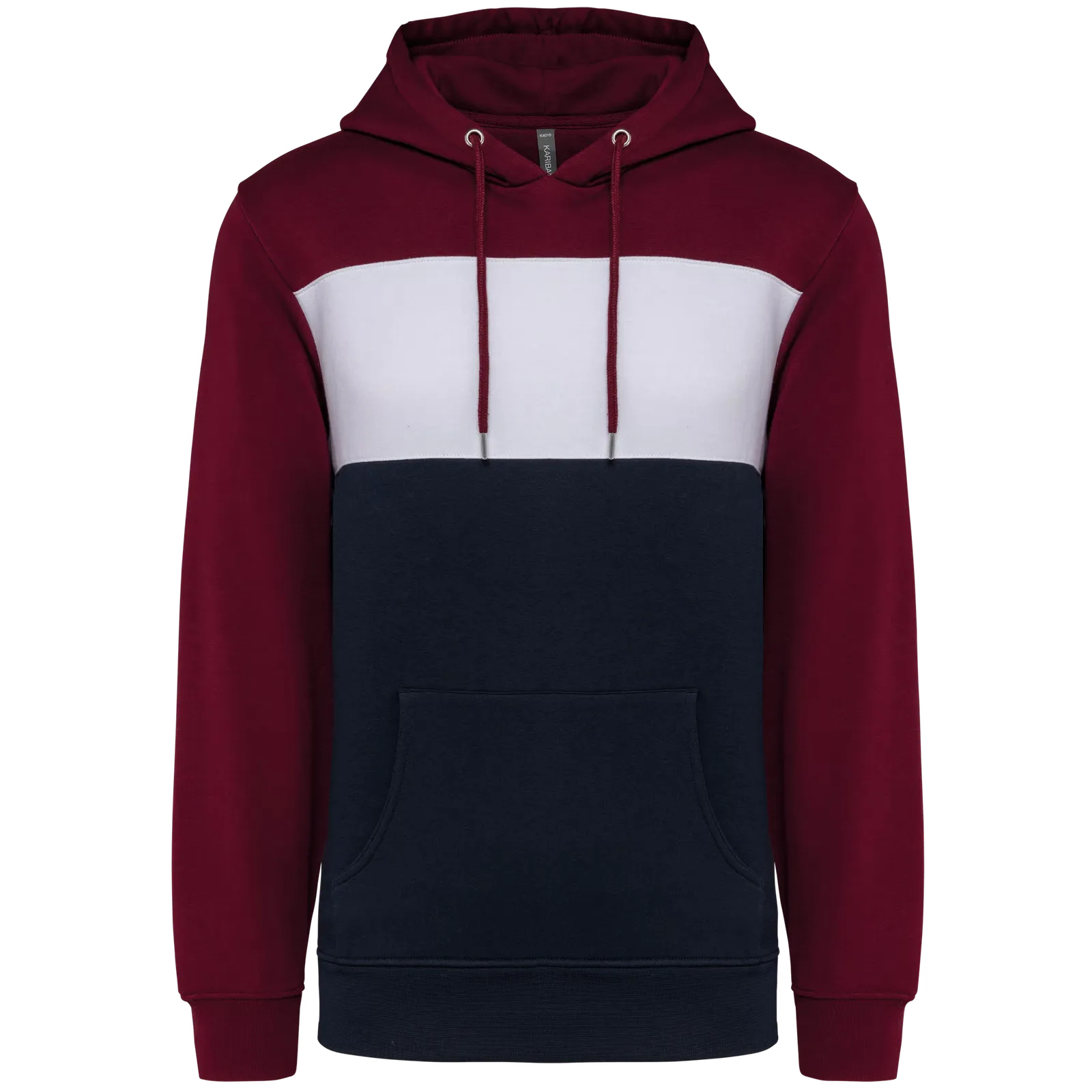Heren Hoodie driekleurig kariban K4016 in Heren Hoodie driekleurig kariban K4016 WINE-WHITE-NAVY
