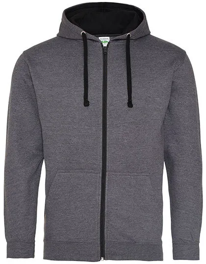 Heren Hooded Sweater met rits AWDis JH053 in Heren Hooded Sweater met rits AWDis JH053 Charcoal-Jet Black