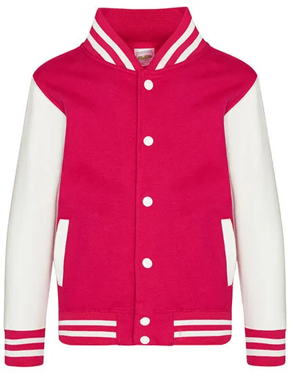 Kinder Baseball Jacket Varsity AWDis JH043J in Sweatjacket Baseball AWDis JH43J hot pink-white