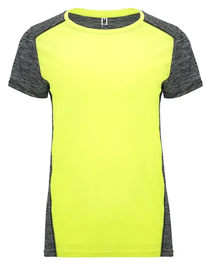 Dames Sportshirt Roly Zolder CA6663 in Dames Sportshirt Roly Zolder CA6663 - Fluor Yellow / Heather Black