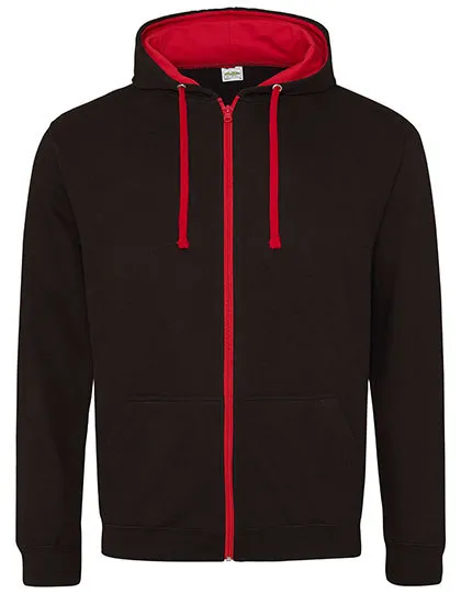 Heren Hooded Sweater met rits AWDis JH053 in Heren Hooded Sweater met rits AWDis JH053 Jet Black-Fire Red