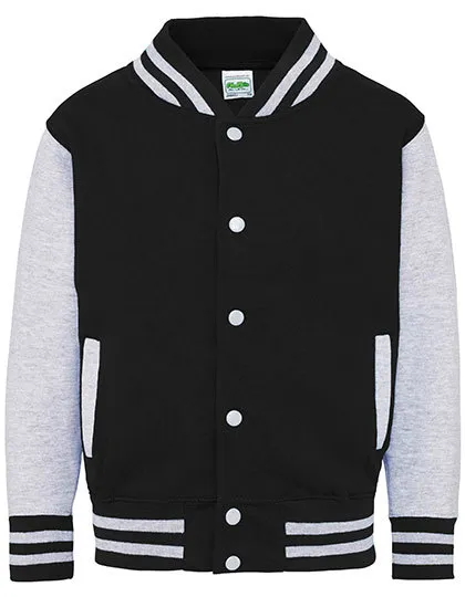 Kinder Baseball Jacket Varsity AWDis JH043J in Sweatjacket Baseball AWDis JH43J jet black-heather grey
