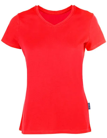 Dames T-shirt V HRM Luxury V-Neck Tees 202 in Dames T-shirt V HRM Luxury V-Neck Tees 202 - Red