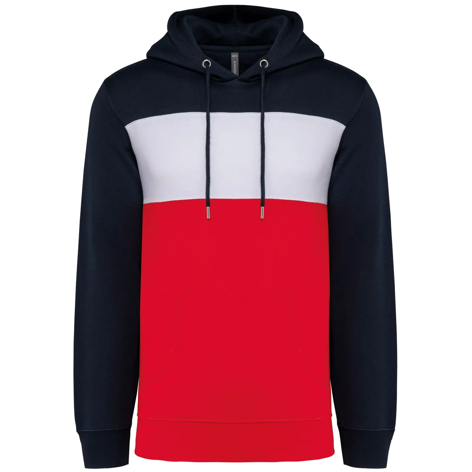 Heren Hoodie driekleurig kariban K4016 in Heren Hoodie driekleurig kariban K4016 NAVY-WHITE-RED