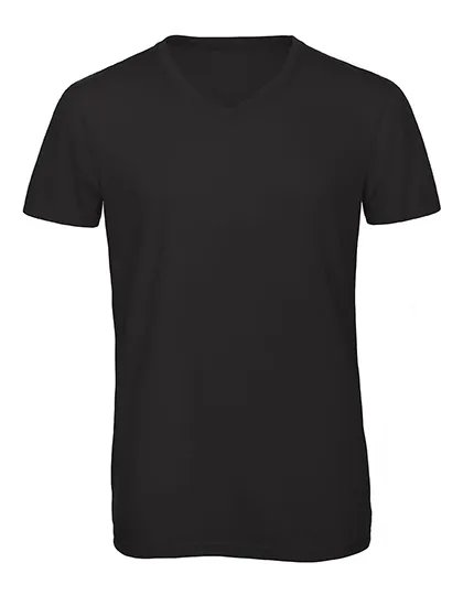 Heren T-shirt V Hals B&C Triblend TM057 in Black