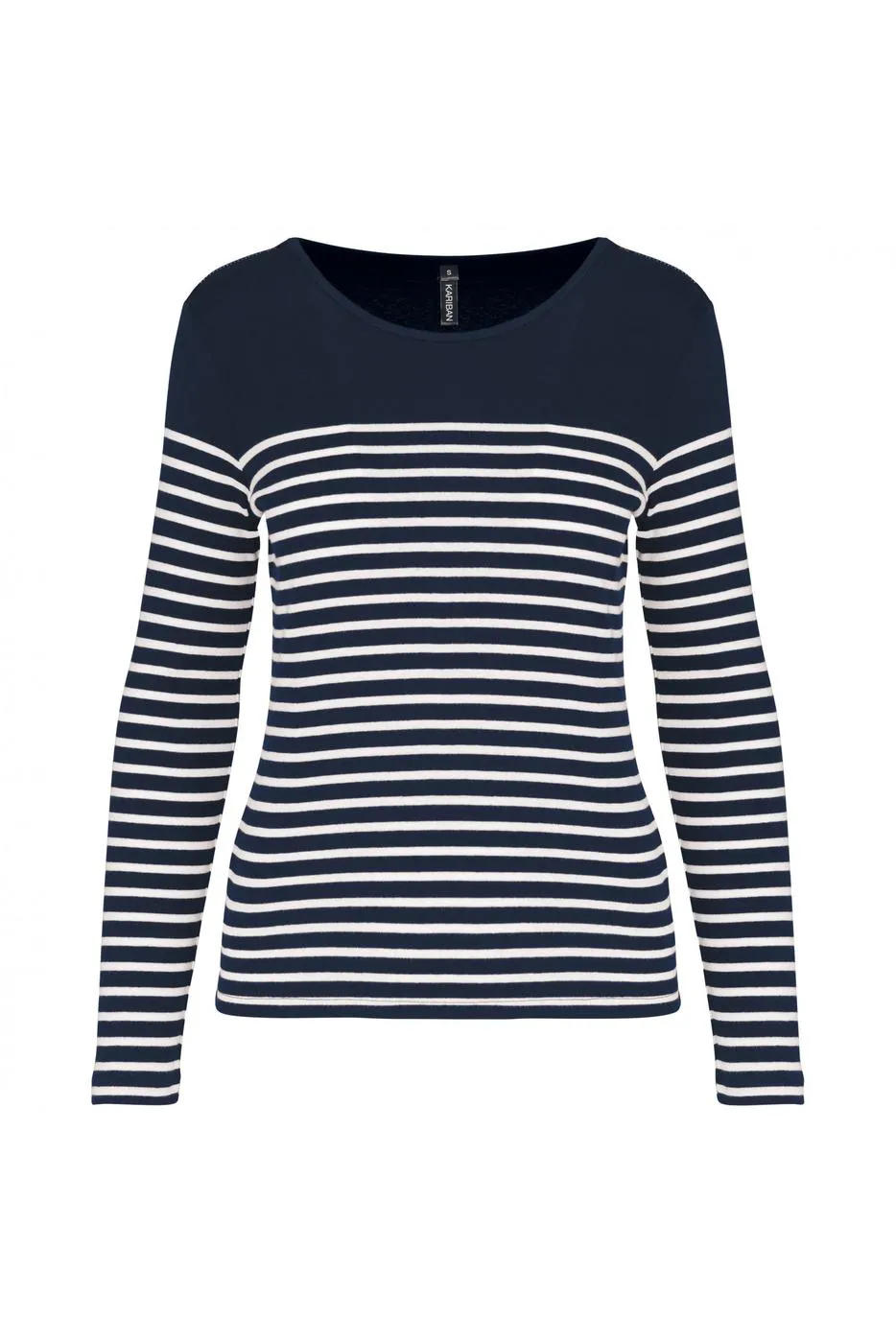 Dames T-shirt lange mouw gestreept Kariban K386 in NAVY-WHITE STRIPES